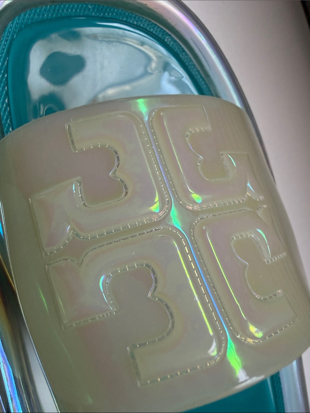 Tory Burch Teal Footbed Iridescent Slide Sandals - Picture 3 of 5